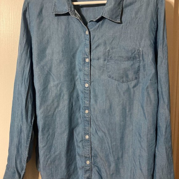 Crown & Ivy Chambray Denim Shirt with Striped Back, Size XL - Picture 2 of 2